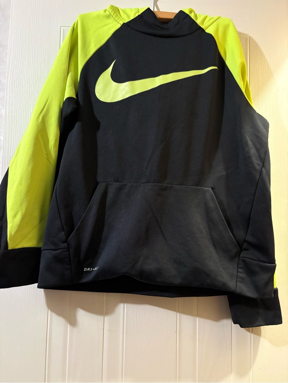 Nike Black and Neon Yellow Swoosh Pullover Hoodie